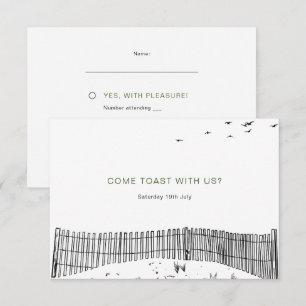 Tarjeta De Confirmación De Asistencia Boda de Arte de Línea Mínima de Sandy Beach con Am