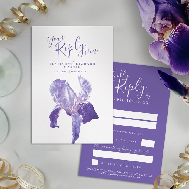 Tarjeta De Confirmación De Asistencia Boda de arte floral Iris púrpura ultravioleta (Subido por el creador)