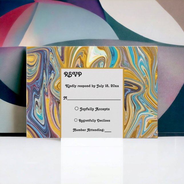 Tarjeta De Confirmación De Asistencia Boda de Artista de Pintura Líquida de Arte Resumen (Subido por el creador)