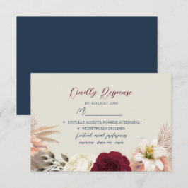 Tarjeta De Confirmación De Asistencia Boda de Azul Marino y Borgoña