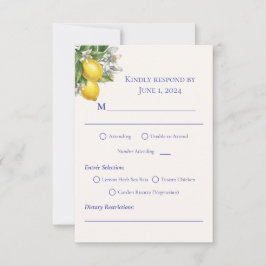 Tarjeta De Confirmación De Asistencia Boda de Baldosa Azul Mediterránea y Rama de Limón