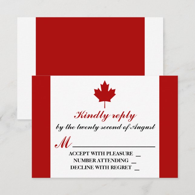 Tarjeta De Confirmación De Asistencia Boda de Bandera de Canadá (Anverso / Reverso)