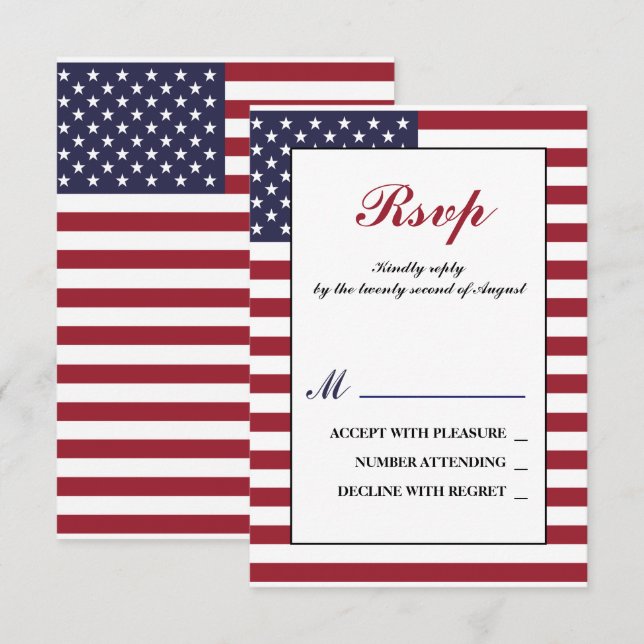 Tarjeta De Confirmación De Asistencia Boda de Bandera de Estados Unidos (Anverso / Reverso)