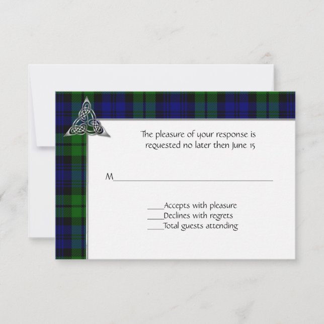 Tarjeta De Confirmación De Asistencia Boda de Black Watch Tartan Plaid (Anverso)