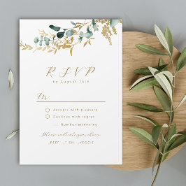 Tarjeta De Confirmación De Asistencia Boda de boho de oro de eucalipto de oro de rusia R