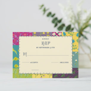 Tarjeta De Confirmación De Asistencia Boda de Boho Maximalist Patchwork Quilt