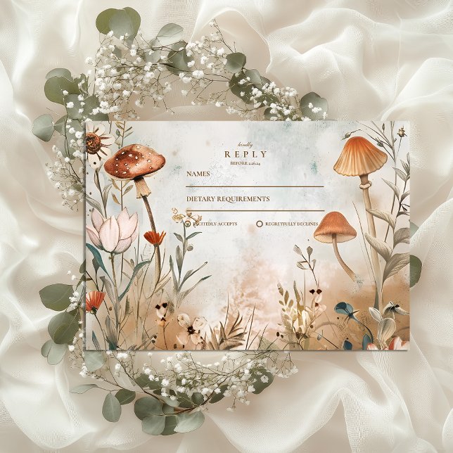 Tarjeta De Confirmación De Asistencia Boda de Boho Mushroom Wildflower (Subido por el creador)