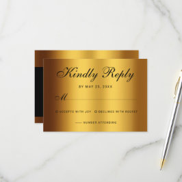 Tarjeta De Confirmación De Asistencia Boda de borde de caligrafía de oro negro de lujo