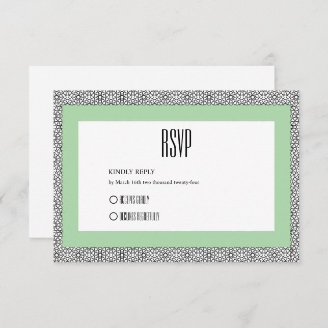 Tarjeta De Confirmación De Asistencia Boda de borde geométrico islámico turquesa (Anverso / Reverso)