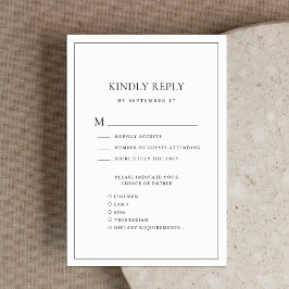 Tarjeta De Confirmación De Asistencia Boda de borde Minimalista elegante en blanco y neg