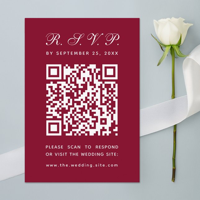 Tarjeta De Confirmación De Asistencia Boda de Borgoña Gran Código QR Caligrafía simple (Subido por el creador)