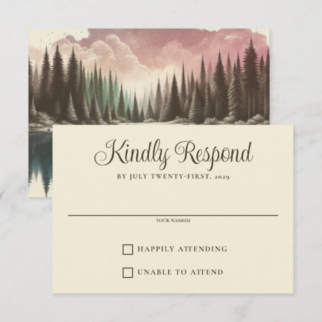 Tarjeta De Confirmación De Asistencia Boda de bosque de acuarela (Anverso / Reverso)