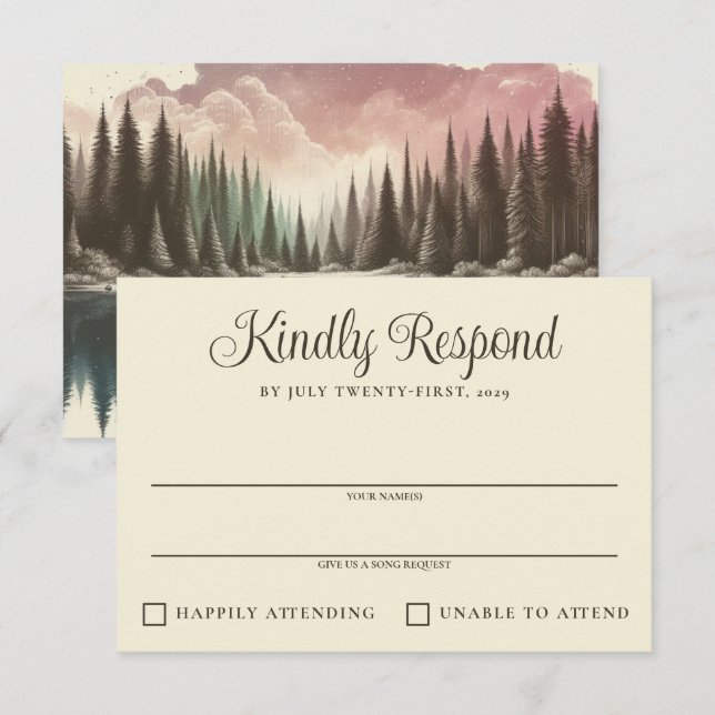 Tarjeta De Confirmación De Asistencia Boda de bosque de acuarela (Anverso / Reverso)