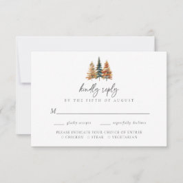 Tarjeta De Confirmación De Asistencia Boda de bosque de pino de montaña rústica acuarela