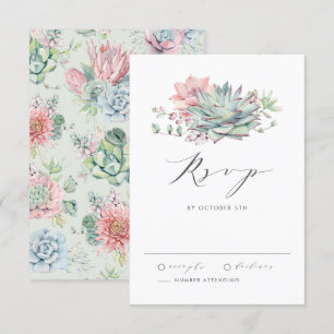 Tarjeta De Confirmación De Asistencia Boda de Bouquet de color de agua Pastel Succulents