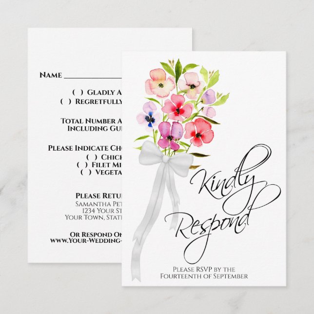Tarjeta De Confirmación De Asistencia Boda de Bouquet de Pansy Wildflowers (Anverso / Reverso)