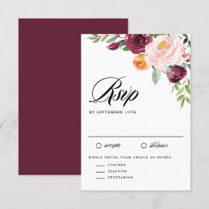 Tarjeta De Confirmación De Asistencia Boda de Bouquet floral de color de agua de otoño