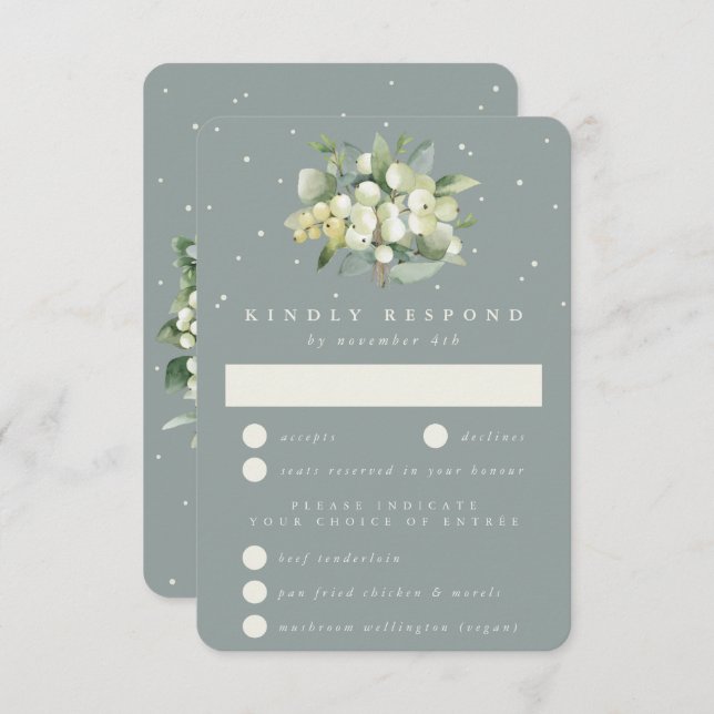 Tarjeta De Confirmación De Asistencia Boda de Bouquet Seafoam Green Snowberry+Eucalyptus (Anverso / Reverso)