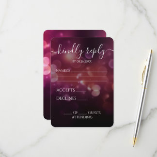 Tarjeta De Confirmación De Asistencia Boda de brillo rosa oscuro personalizado con bokeh