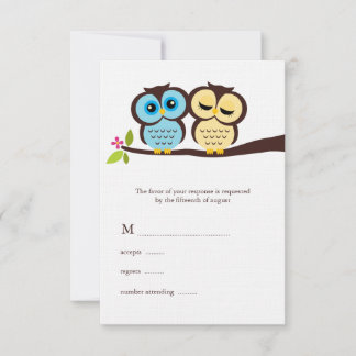 Tarjeta De Confirmación De Asistencia Boda de búhos azules y amarillos