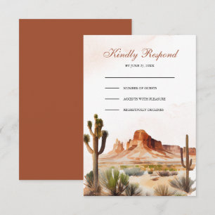 Tarjeta De Confirmación De Asistencia Boda de cactus de montaña del desierto al acuarela
