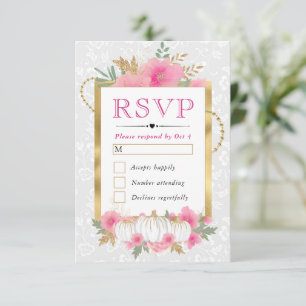 Tarjeta De Confirmación De Asistencia Boda de calabaza floral rosa y dorado de acuarela 