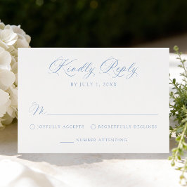 Tarjeta De Confirmación De Asistencia Boda de Caligrafía Azul Clásica