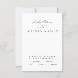 Tarjeta De Confirmación De Asistencia Boda de caligrafía blanca gris clásico formal
