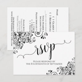 Tarjeta De Confirmación De Asistencia Boda de Caligrafía Elegante con Volantes en Blanco