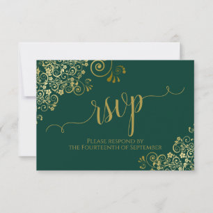 Tarjeta De Confirmación De Asistencia Boda de caligrafía elegante de color verde esmeral