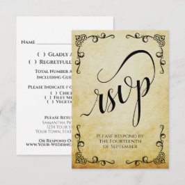 Tarjeta De Confirmación De Asistencia Boda de caligrafía elegante de pergamino vintage
