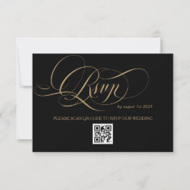 Tarjeta De Confirmación De Asistencia Boda de caligrafía elegante dorado negro