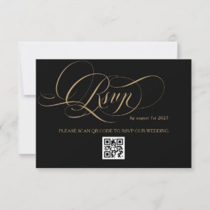 Tarjeta De Confirmación De Asistencia Boda de caligrafía elegante dorado negro