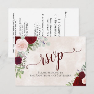 Tarjeta De Confirmación De Asistencia Boda de caligrafía elegante rosa y roja