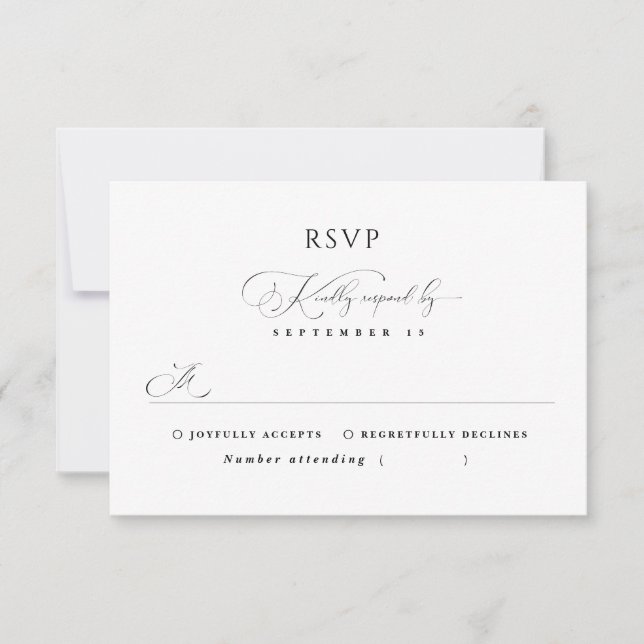 Tarjeta De Confirmación De Asistencia Boda de caligrafía mínima en blanco y negro (Anverso)