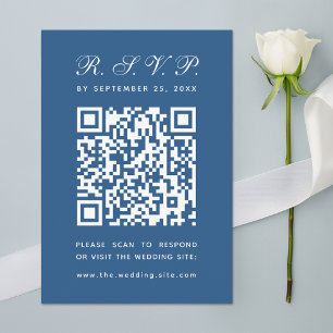 Tarjeta De Confirmación De Asistencia Boda de Caligrafía Simple Código QR Azul Clásico