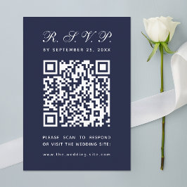 Tarjeta De Confirmación De Asistencia Boda de caligrafía simple de código QR azul marino