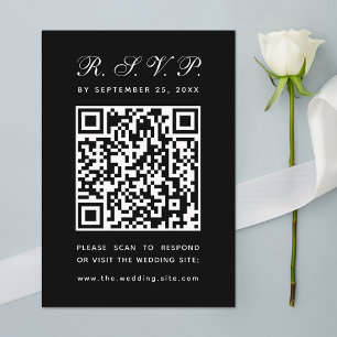 Tarjeta De Confirmación De Asistencia Boda de caligrafía simple de código QR blanco y ne