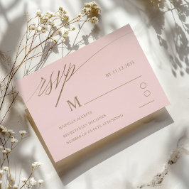 Tarjeta De Confirmación De Asistencia Boda de caligrafía simple rosa y falsa de oro