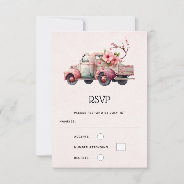 Tarjeta De Confirmación De Asistencia Boda de camiones de granjeros de cosecha rosa (Anverso)