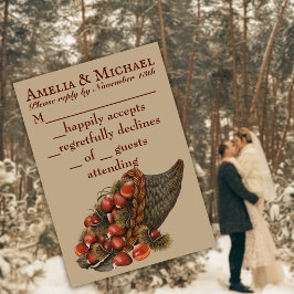 Tarjeta De Confirmación De Asistencia Boda de castañas de invierno marrón