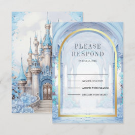 Tarjeta De Confirmación De Asistencia Boda de Castillo de Cuento de Hadas Floral Azul
