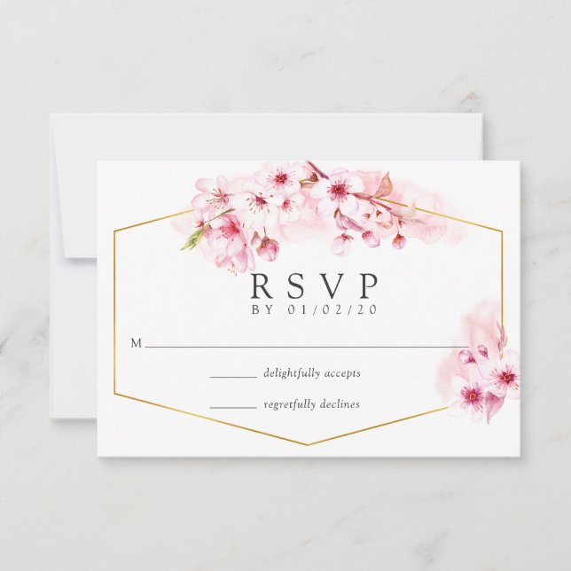 Tarjeta De Confirmación De Asistencia Boda de cerezo de cerezo rosado geométrico (Anverso)