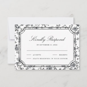 Tarjeta De Confirmación De Asistencia Boda de Chinoiserie en Blanco y Negro