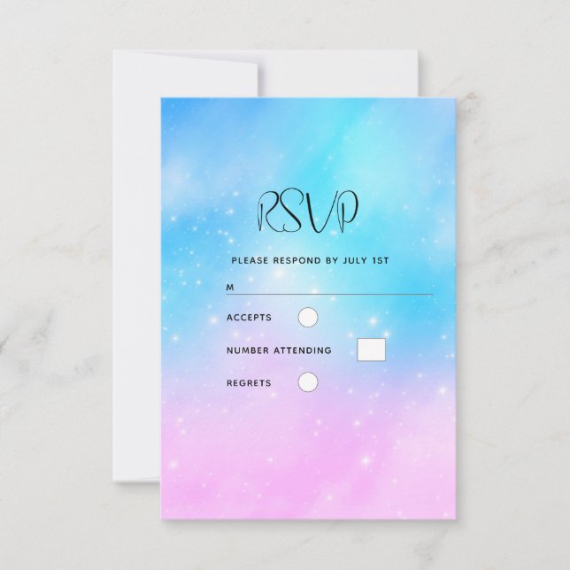 Tarjeta De Confirmación De Asistencia Boda de cielo rosa y azul gradiente Pastel (Anverso)