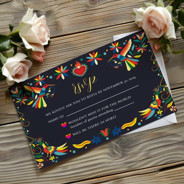 Tarjeta De Confirmación De Asistencia Boda de Cinco de Mayo Fiesta (Mexican Colorful Cinco de Mayo Fiesta Wedding RSVP Card)