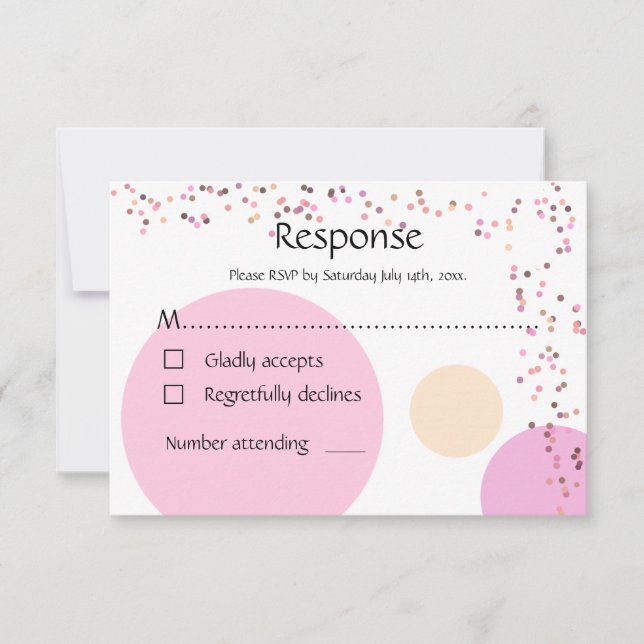 Tarjeta De Confirmación De Asistencia Boda de círculos de confetti rosado (Anverso)