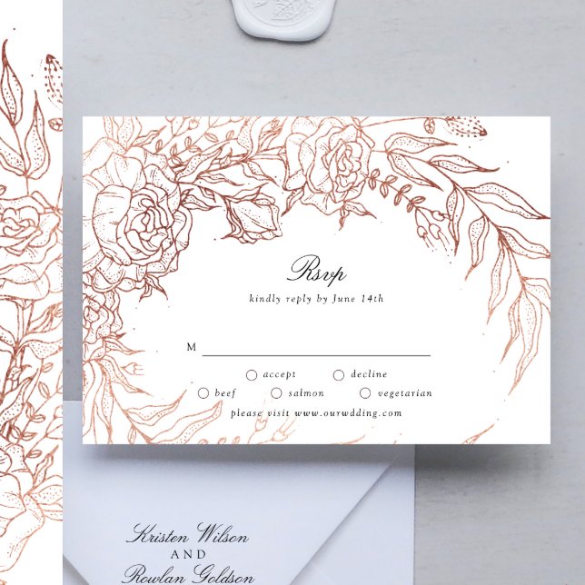 Tarjeta De Confirmación De Asistencia Boda de cobre de esmeralda blanca floral (RSVP showcasing suite - additional items (bought separately))