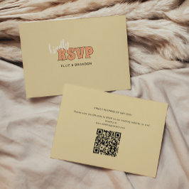 Tarjeta De Confirmación De Asistencia BODA de código ELLIE simple retro y negrita QR
