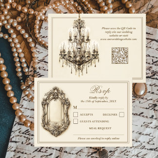 Tarjeta De Confirmación De Asistencia Boda de código QR atemporal de marfil de la edad d